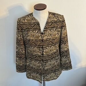 KASPER A.S.L Petite Brown Print Vintage Button Up Blazer - Size 10 Petite